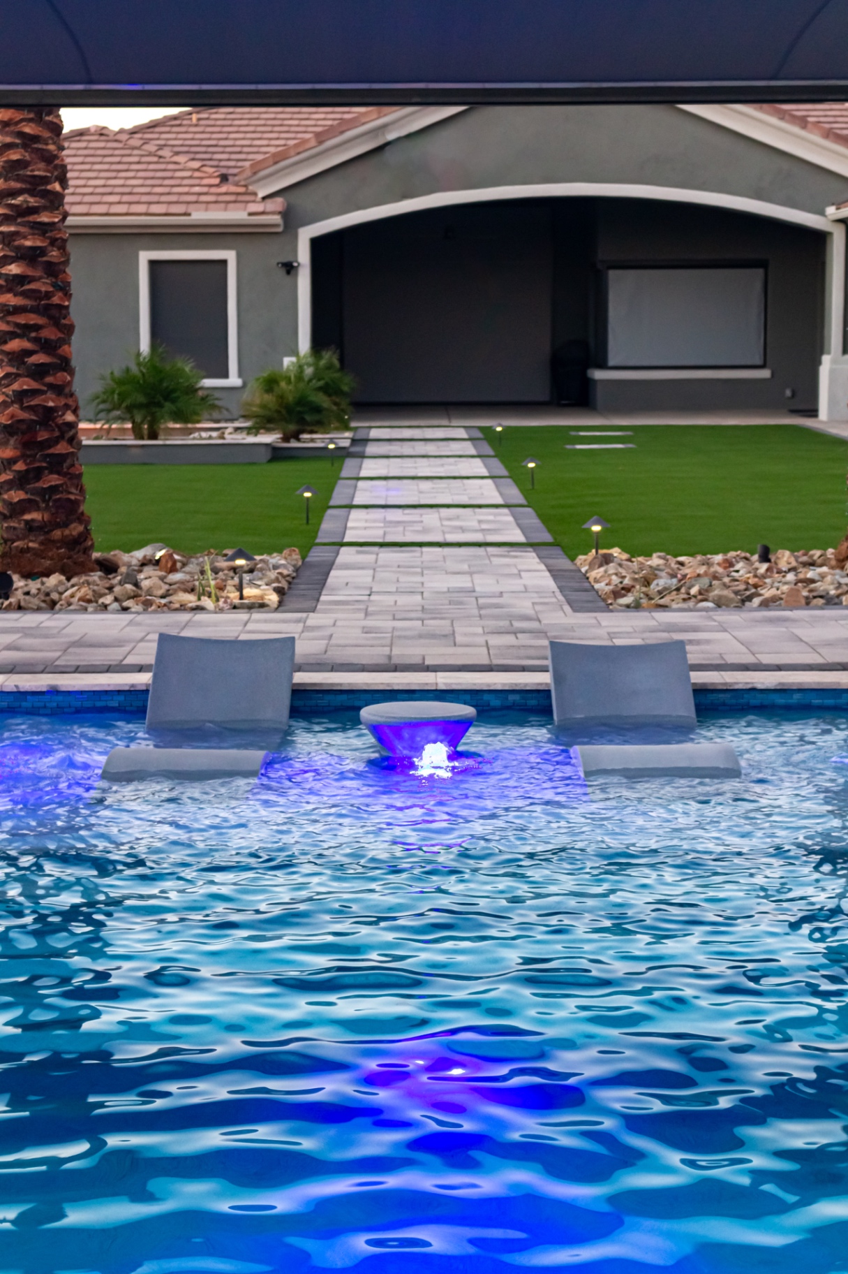 After — Empty patio → In-pool lounge view