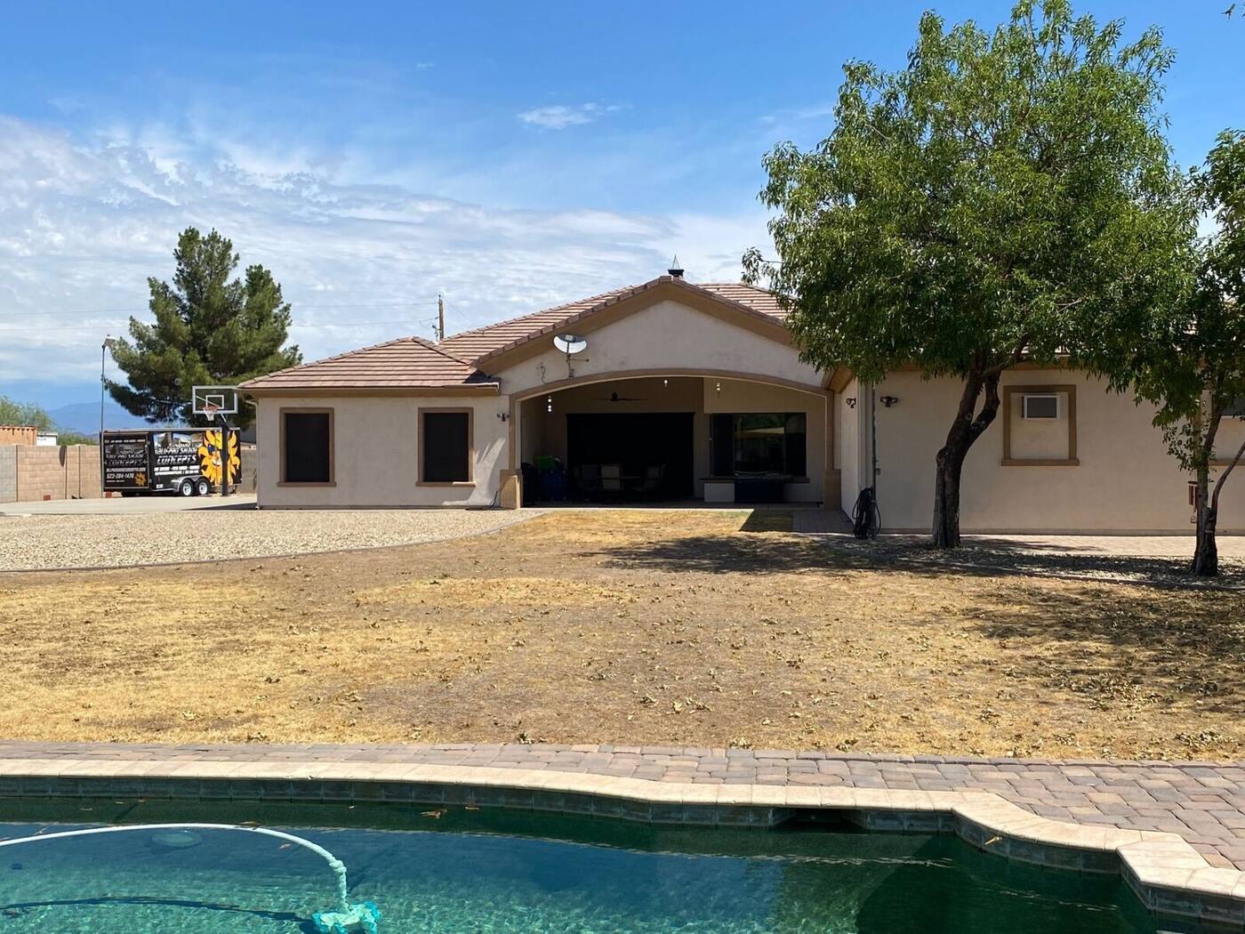 Before — Bare yard → Resort pavilion