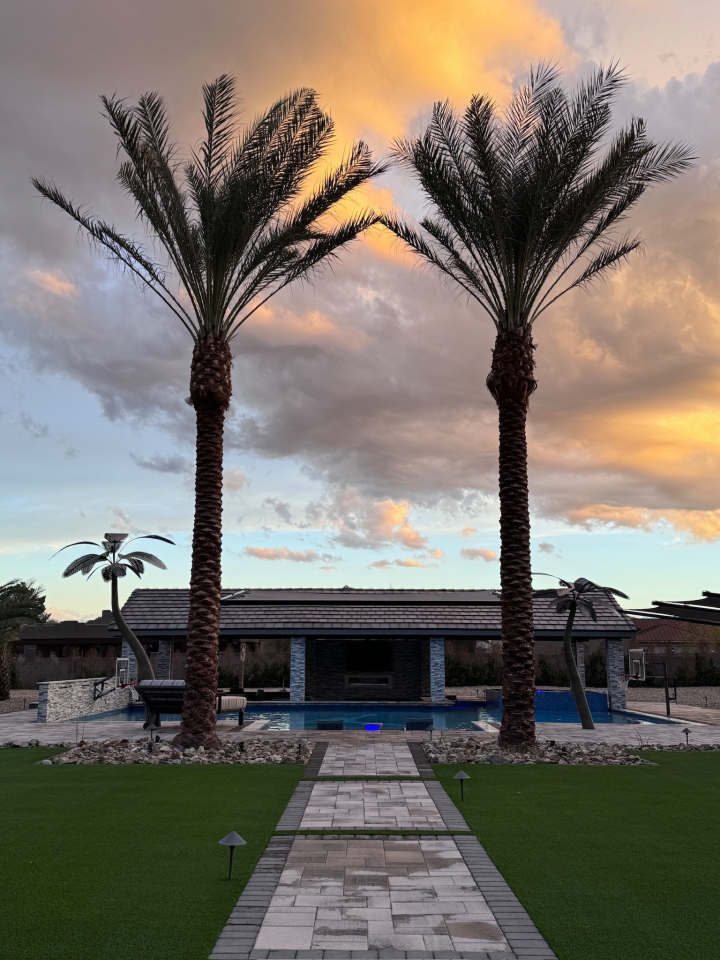 After — Sail shades → Sunset palm gateway