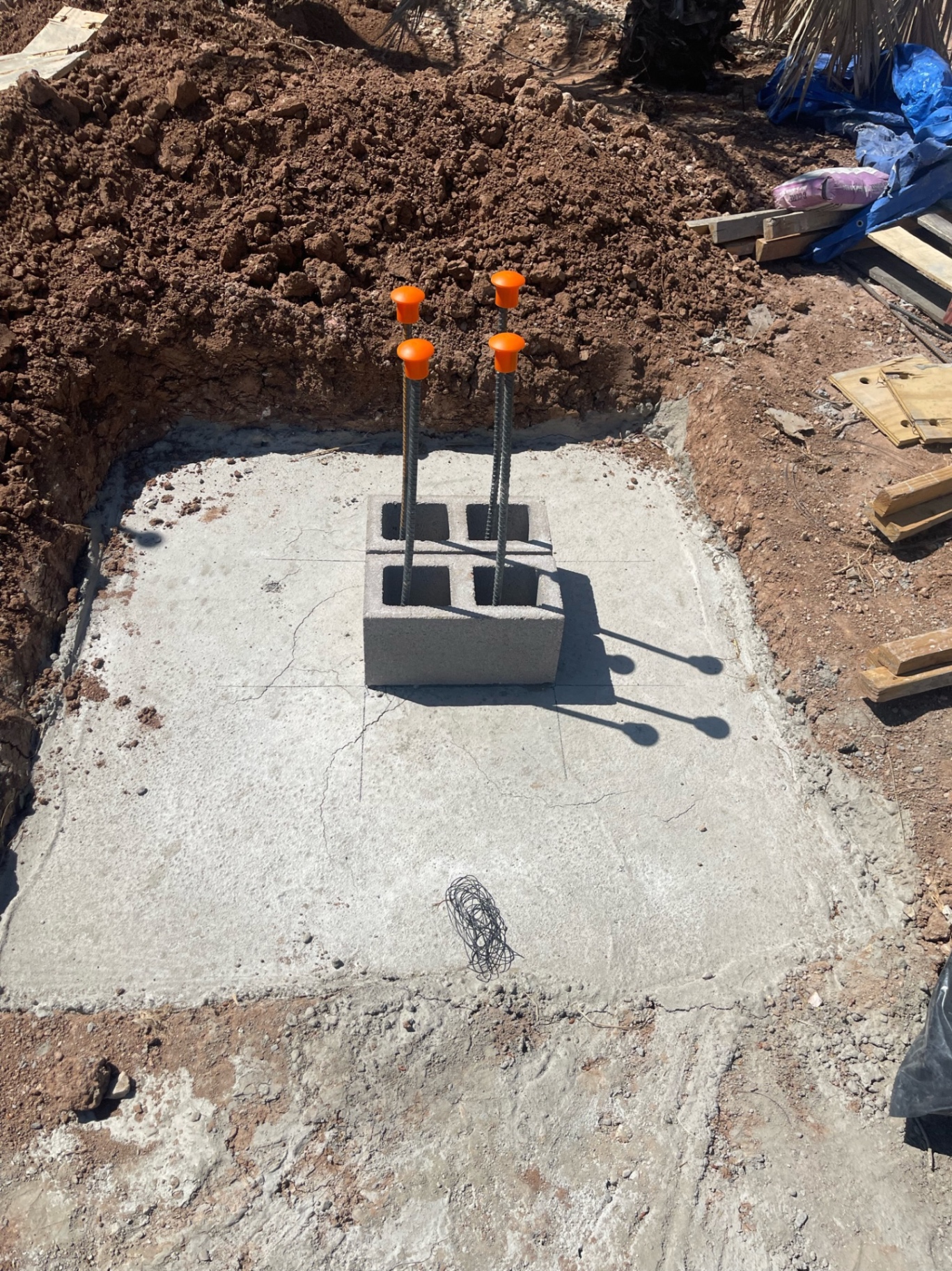 Aurora Estate — isolated pier footing pad with rebar and block core set for a future structural column