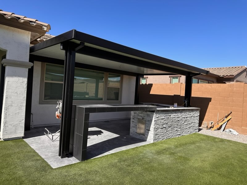 Aluminum Pergola & Stone BBQ Island