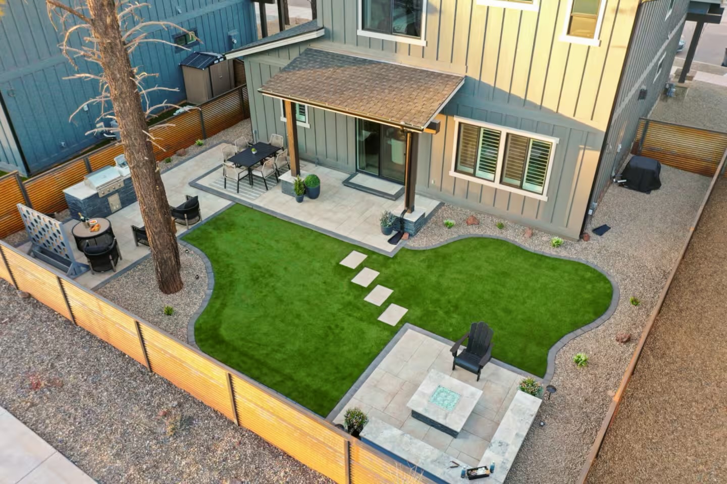 Aerial — Pergola & Sculpted Lawn